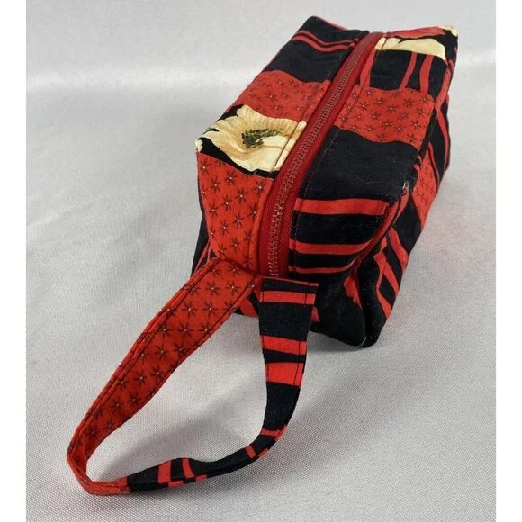 SOKA Mini Cosmetic Bag Minimalist Purse Handmade Rectangular Red & Black New! - Picture 4 of 10